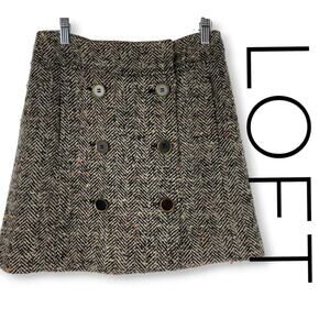 Loft Tweed Wool Button Front Skirt Gray Womens Size XS